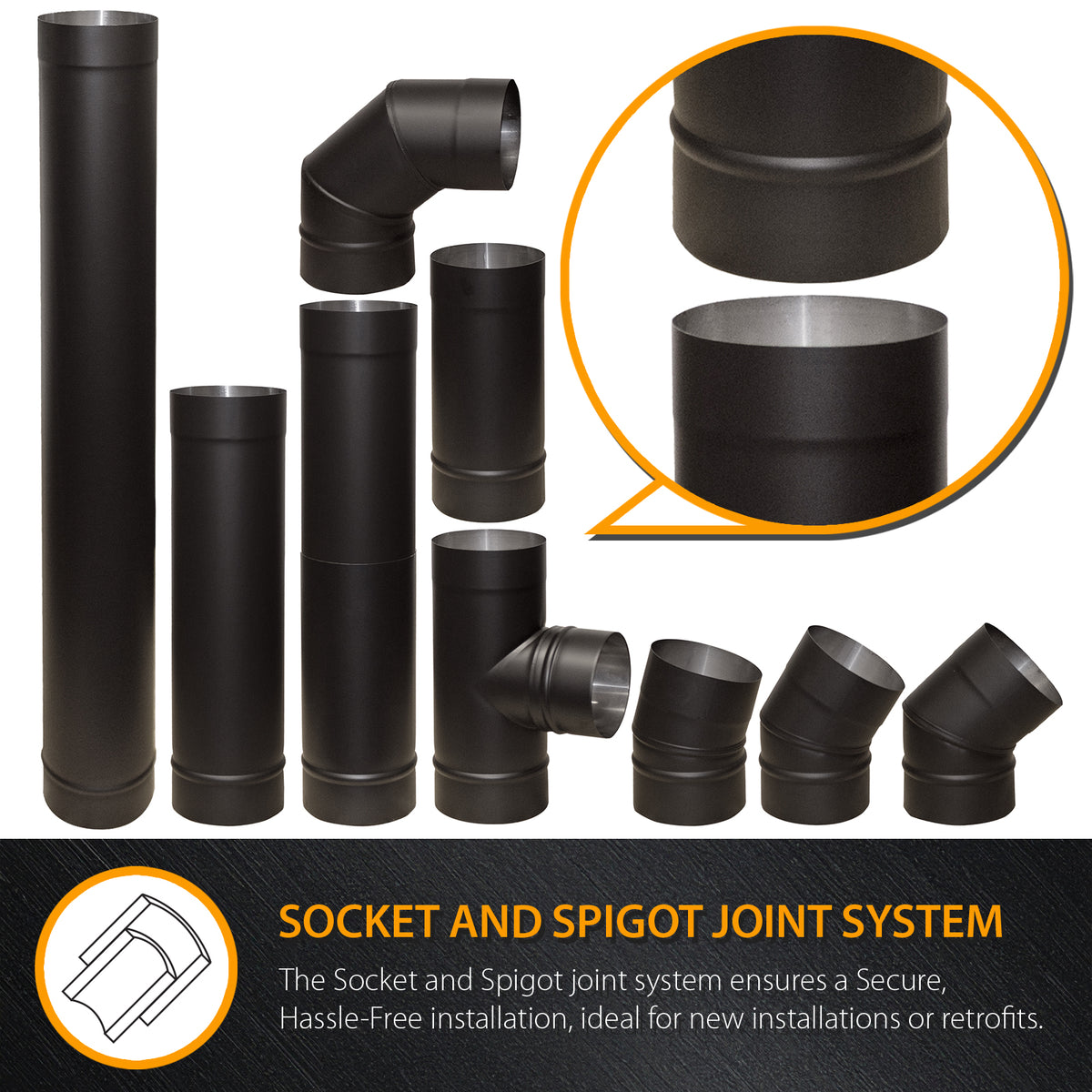 Flue Pipe Straight 30cm for 5" inch (125mm) Stove Flue Systems