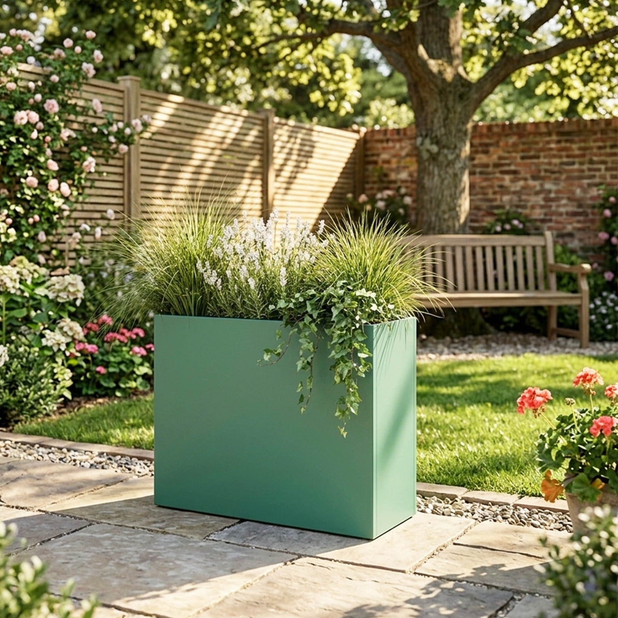 Galvanised Steel Trough Metal Planter 90cm x 82cm - Green
