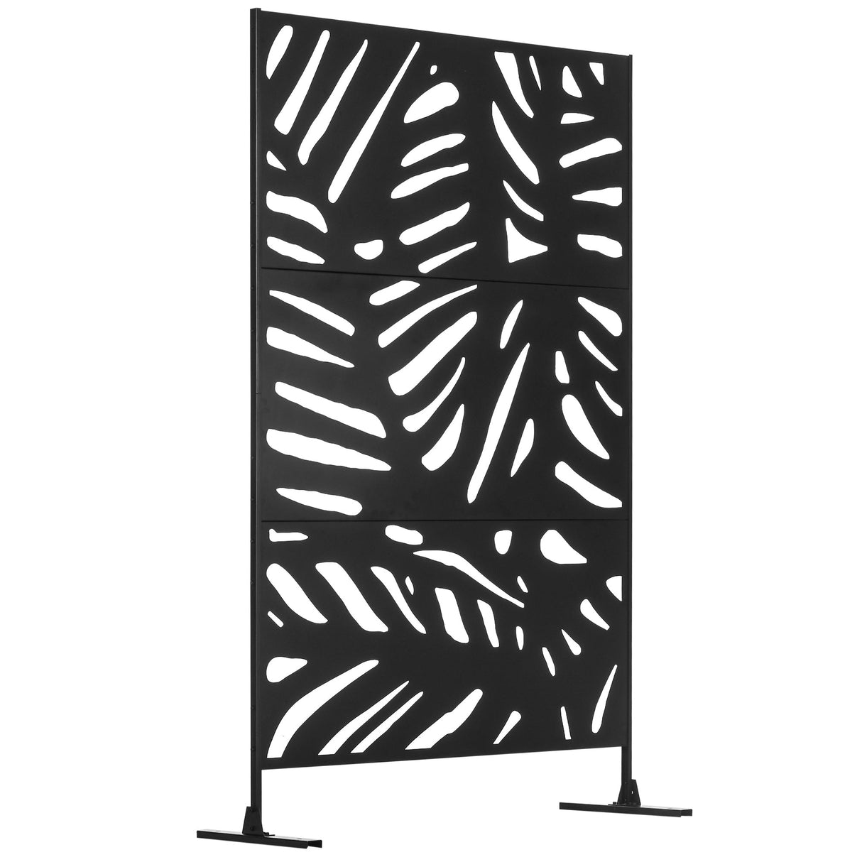 Freestanding Outdoor Privacy Screen, Decorative Metal Garden Divider with Stand for Deck, Pool, 48" x 78" Black