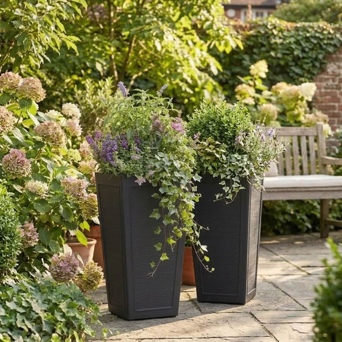 Avondale Black Plaster Wood Recycled Rubber Tall Planter Pot