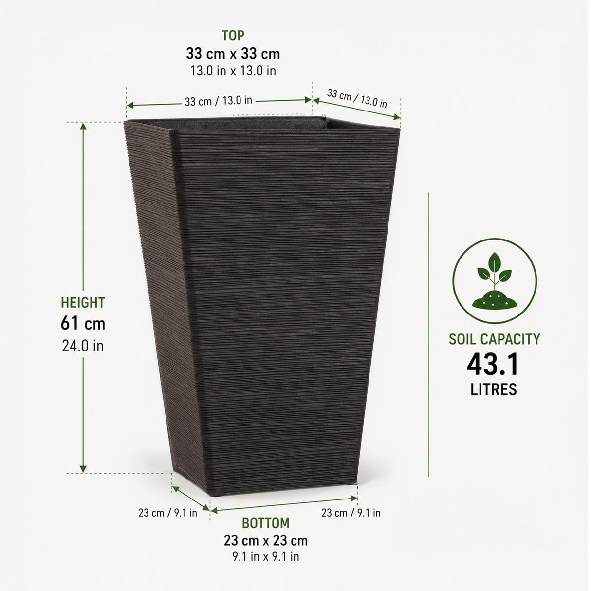 Avondale Black Seagrass Recycled Rubber Plant Pot