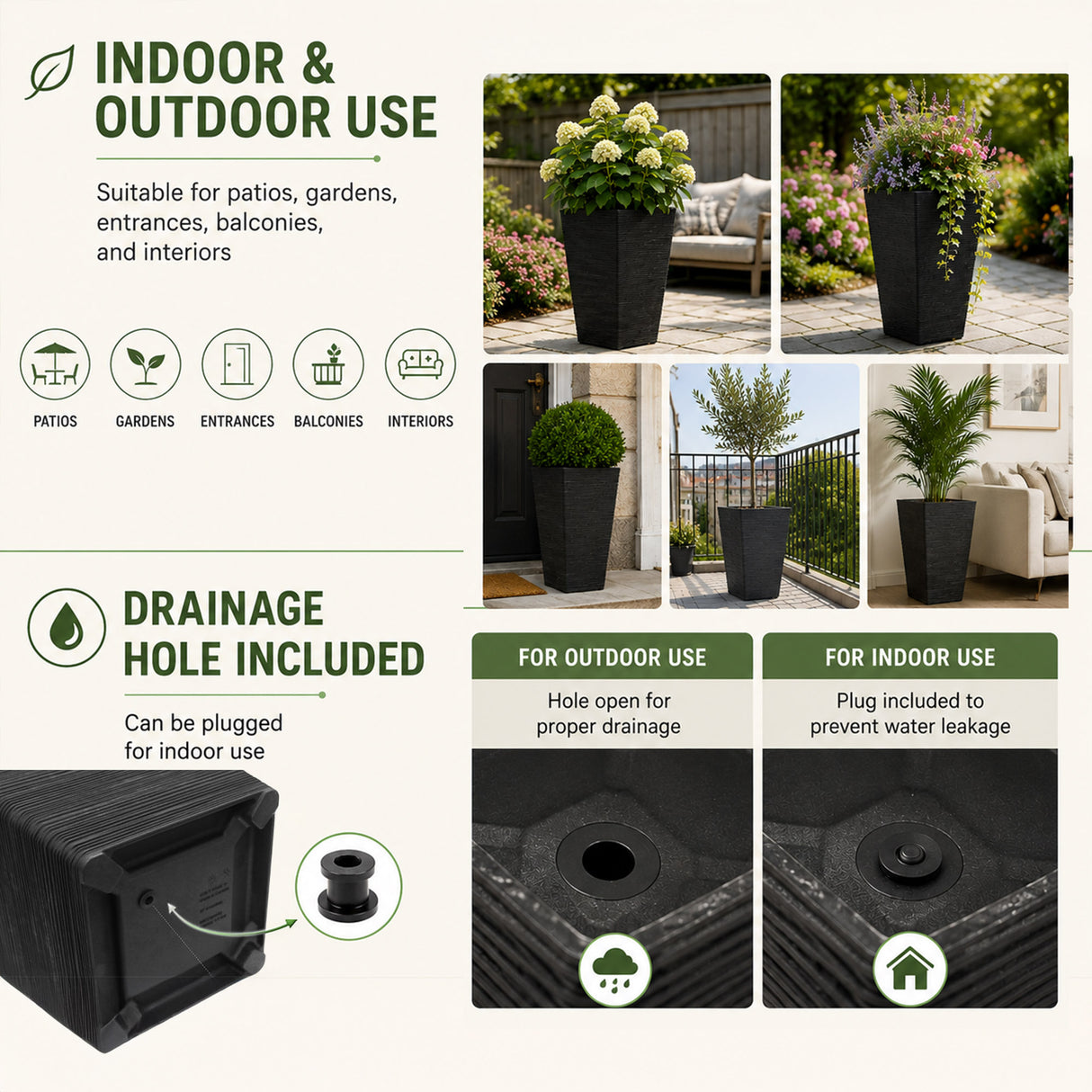 Avondale Black Seagrass Recycled Rubber Plant Pot
