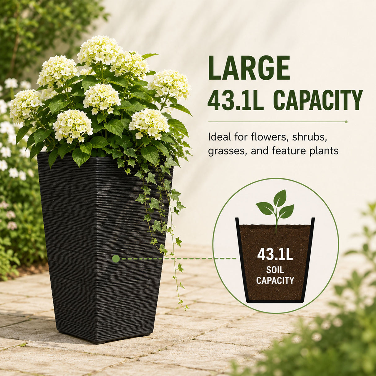 Avondale Black Seagrass Recycled Rubber Plant Pot