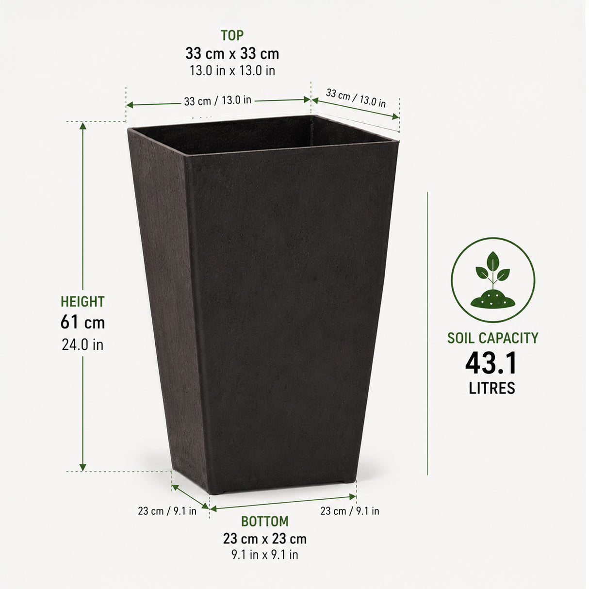 Avondale Black Smooth Recycled Rubber Plant Pot
