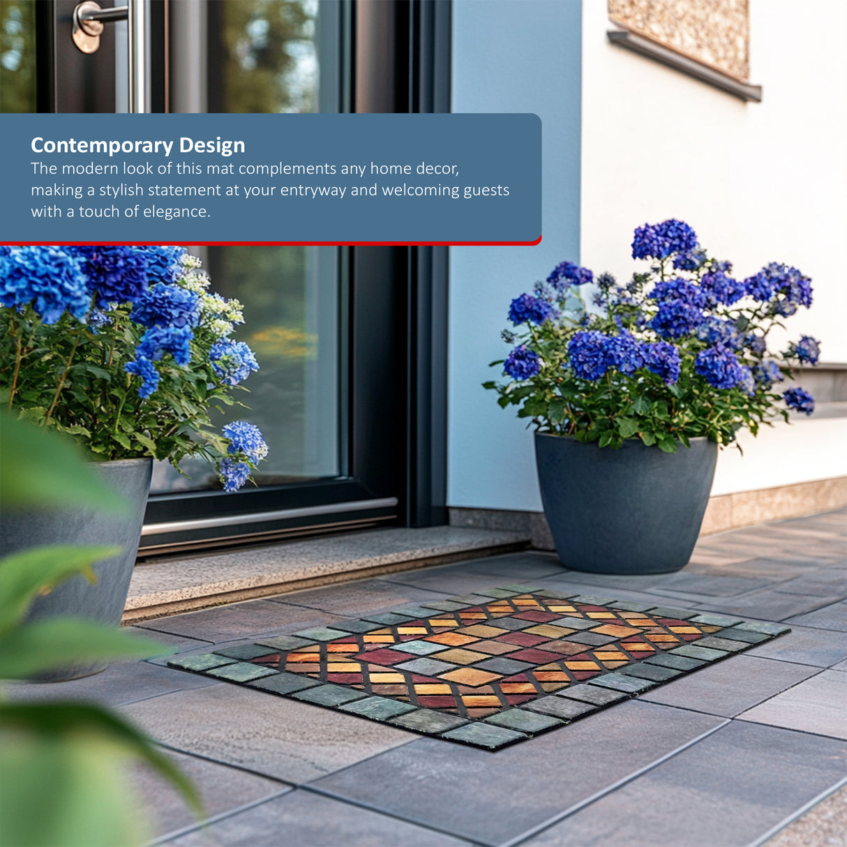 Nicoman Elegant Tile Effect Doormat - Blue Edge