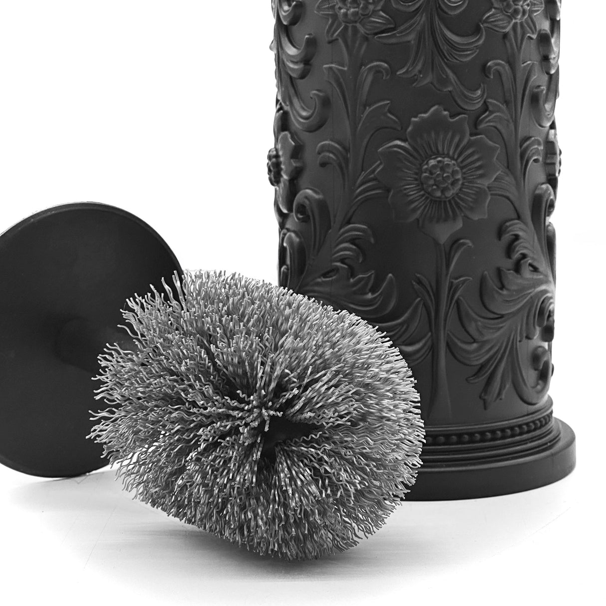 Elegant Floral Toilet Brush with Holder - Black