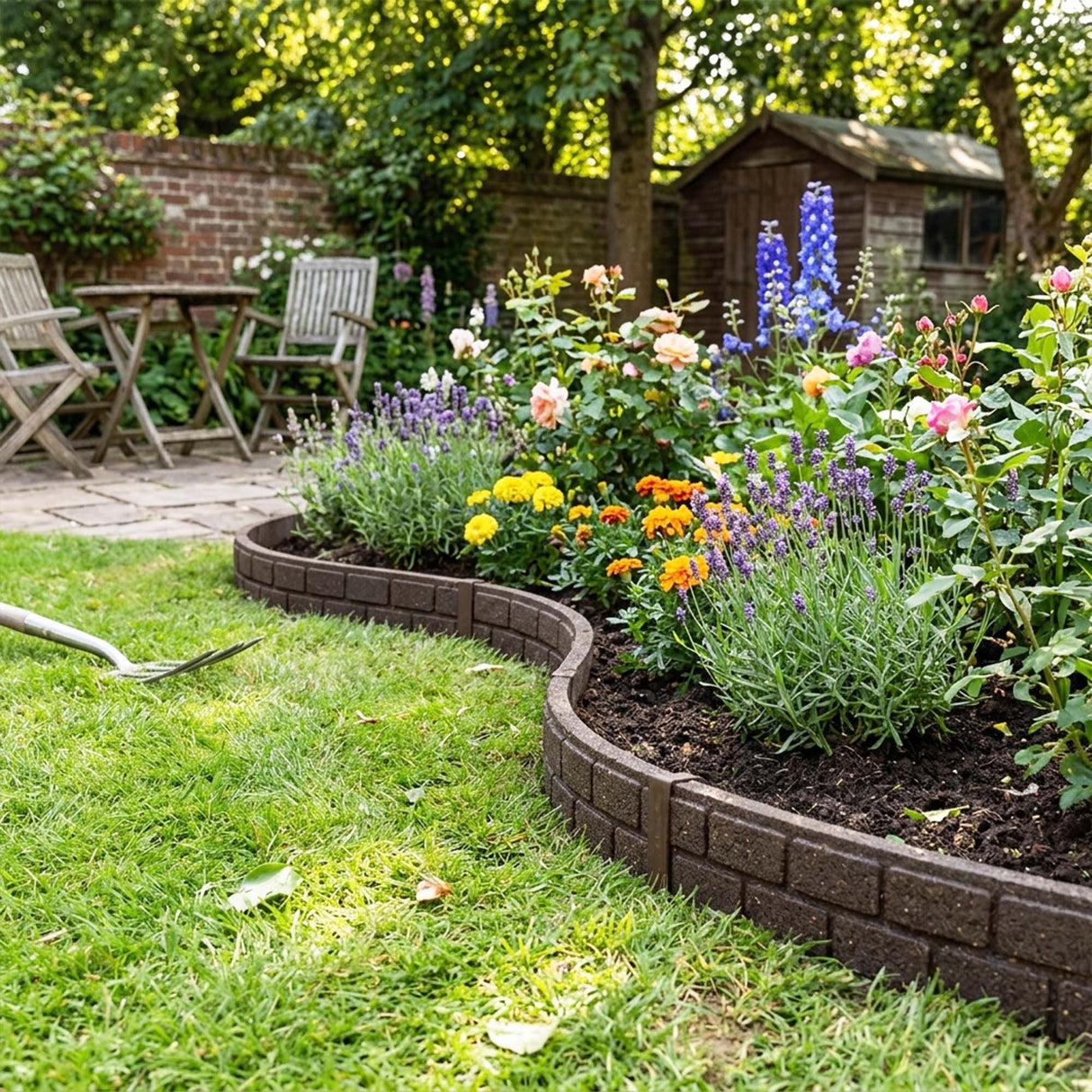 Recycled Rubber Lawn Edging Ultra Curve Bricks - Earth