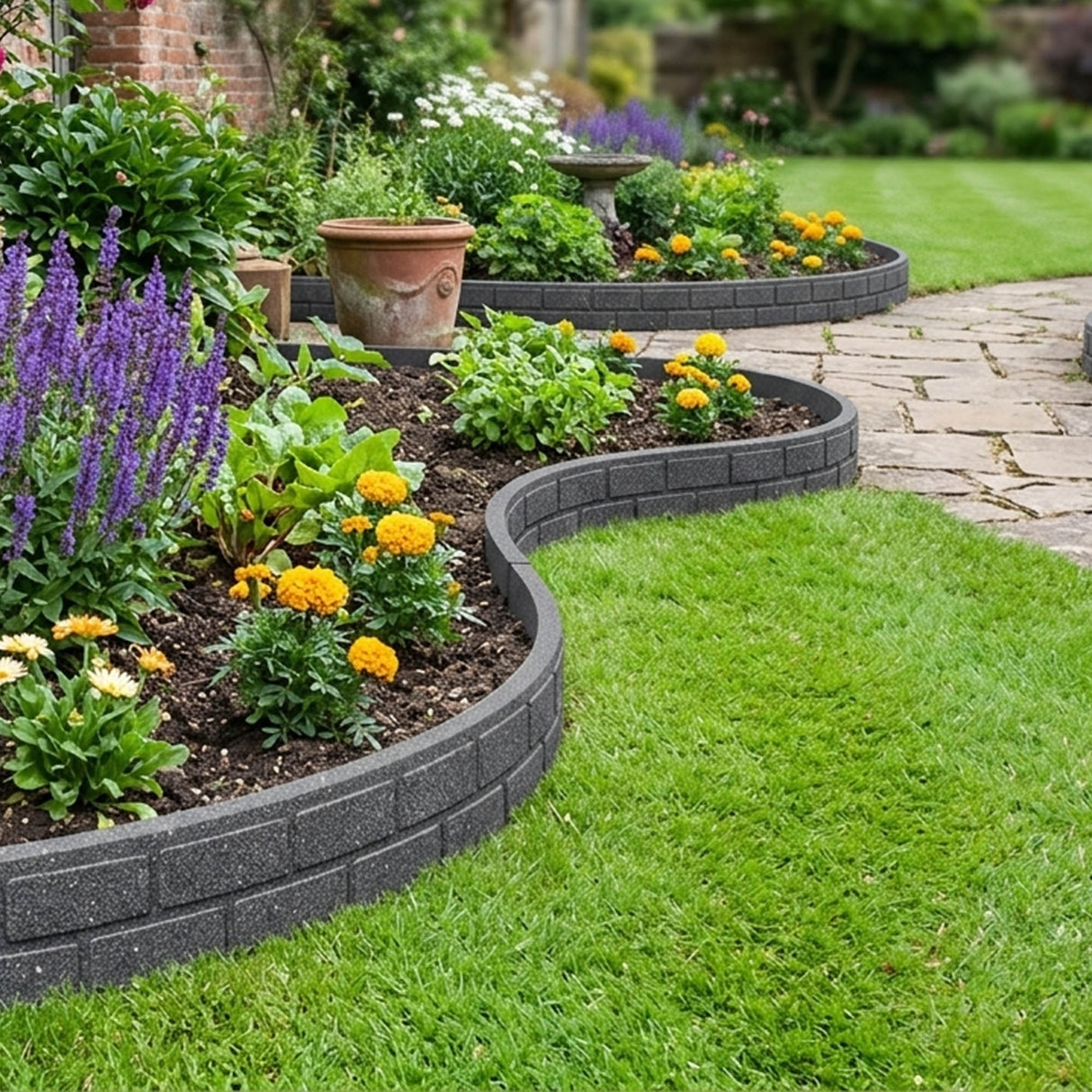 Recycled Rubber Lawn Edging Ultra Curve Bricks - Grey