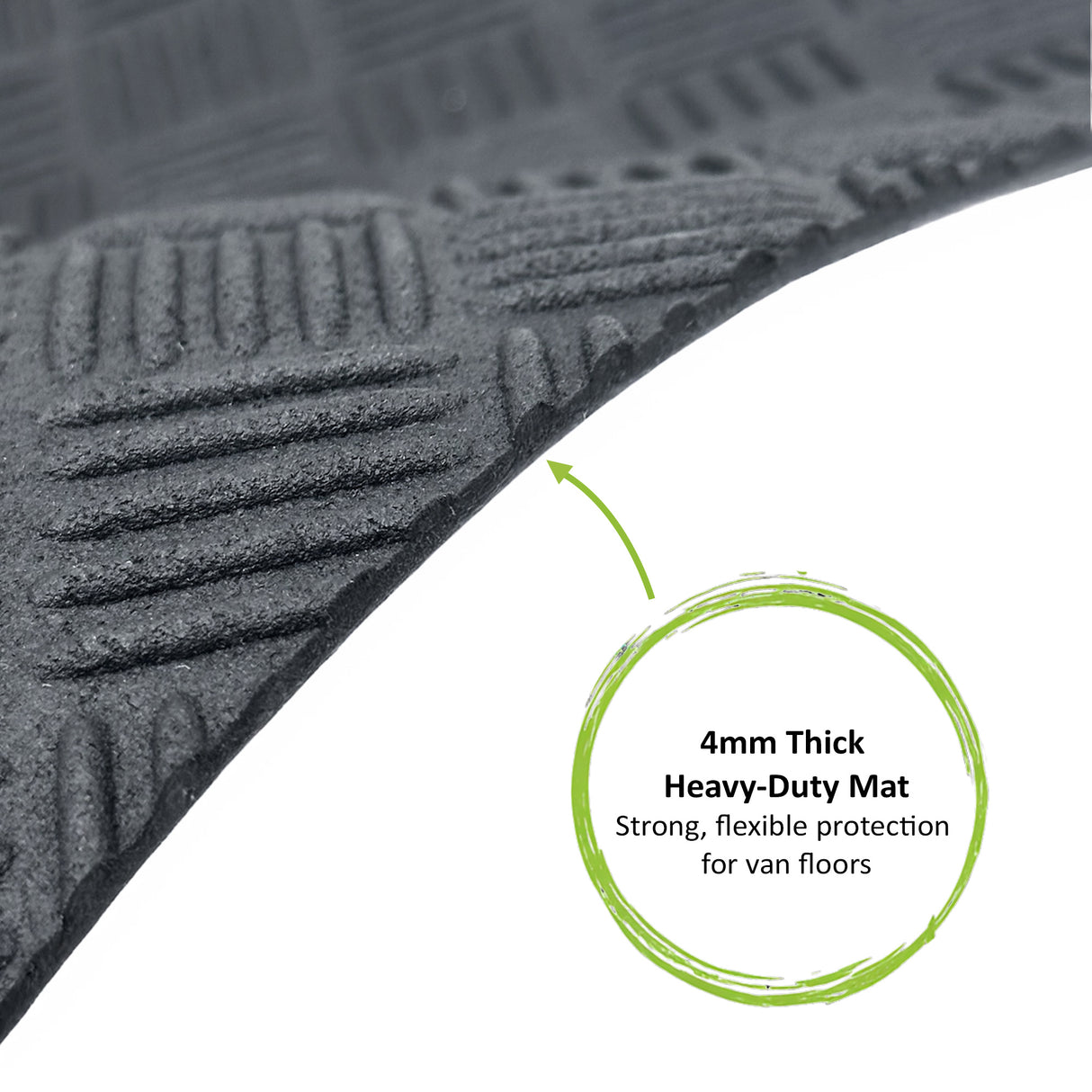 Close-up shot of the 4mm thick rubber deckplate mat focusing on the thickness on a white background