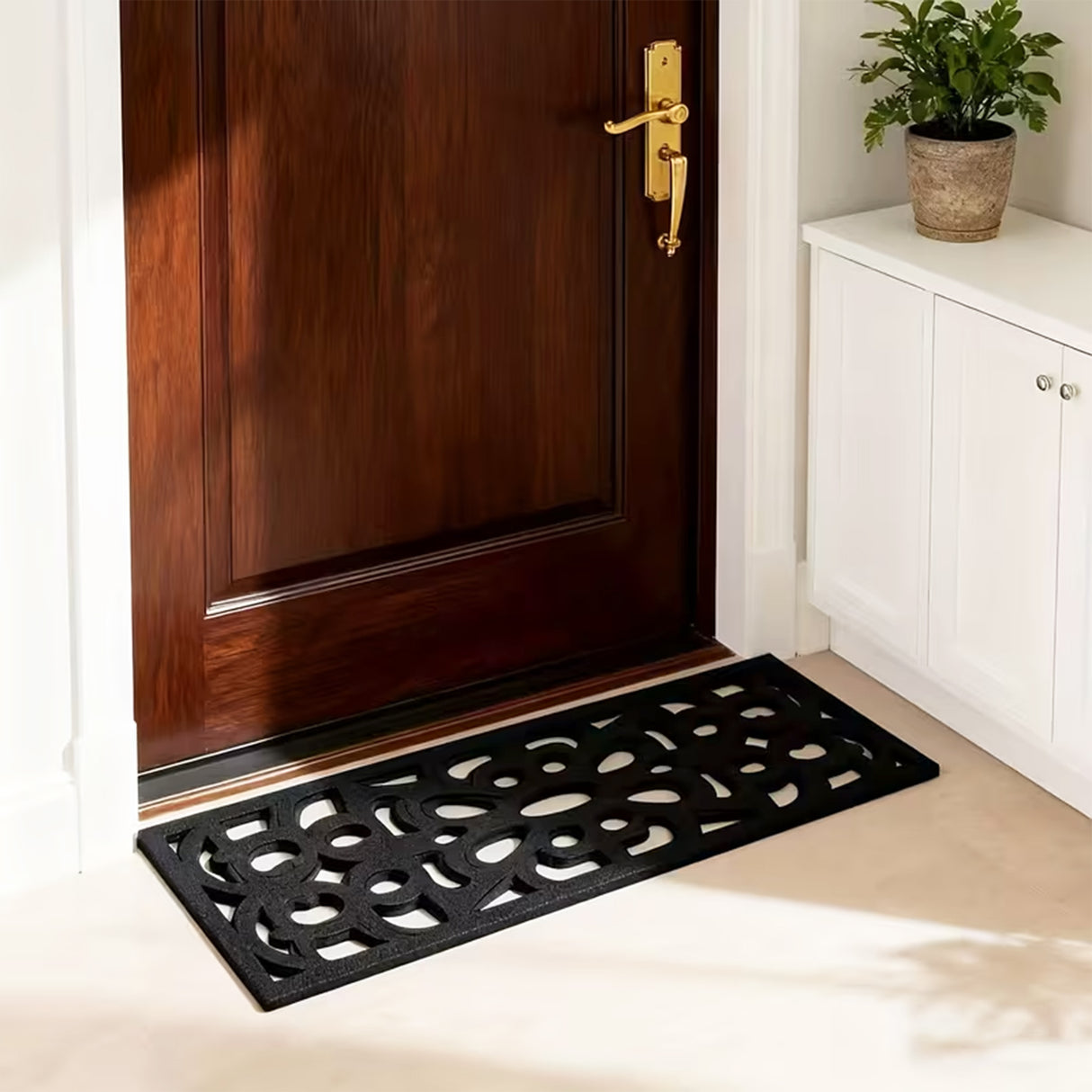 Victorian Style Eco-Friendly Rubber Step Mat - Black - Indoor/Outdoor
