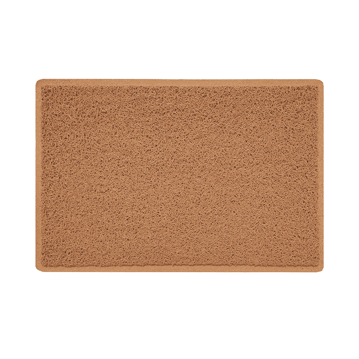 A beige indoor spaghetti door mat with a textured design and a non-slip rubber base.