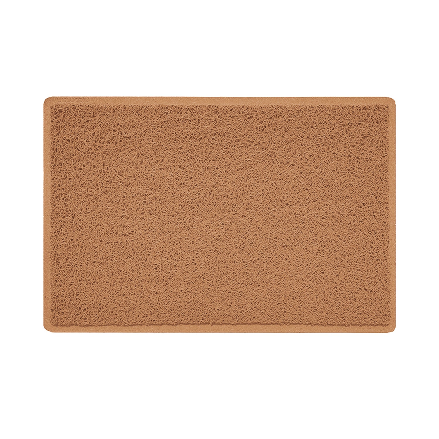 A beige indoor spaghetti door mat with a textured design and a non-slip rubber base.