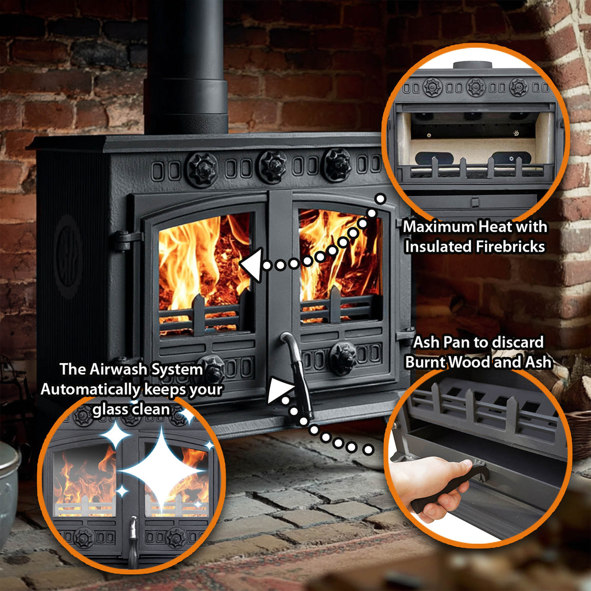 Cast Iron Wood and Coal Burning Stove 10kW - JA006