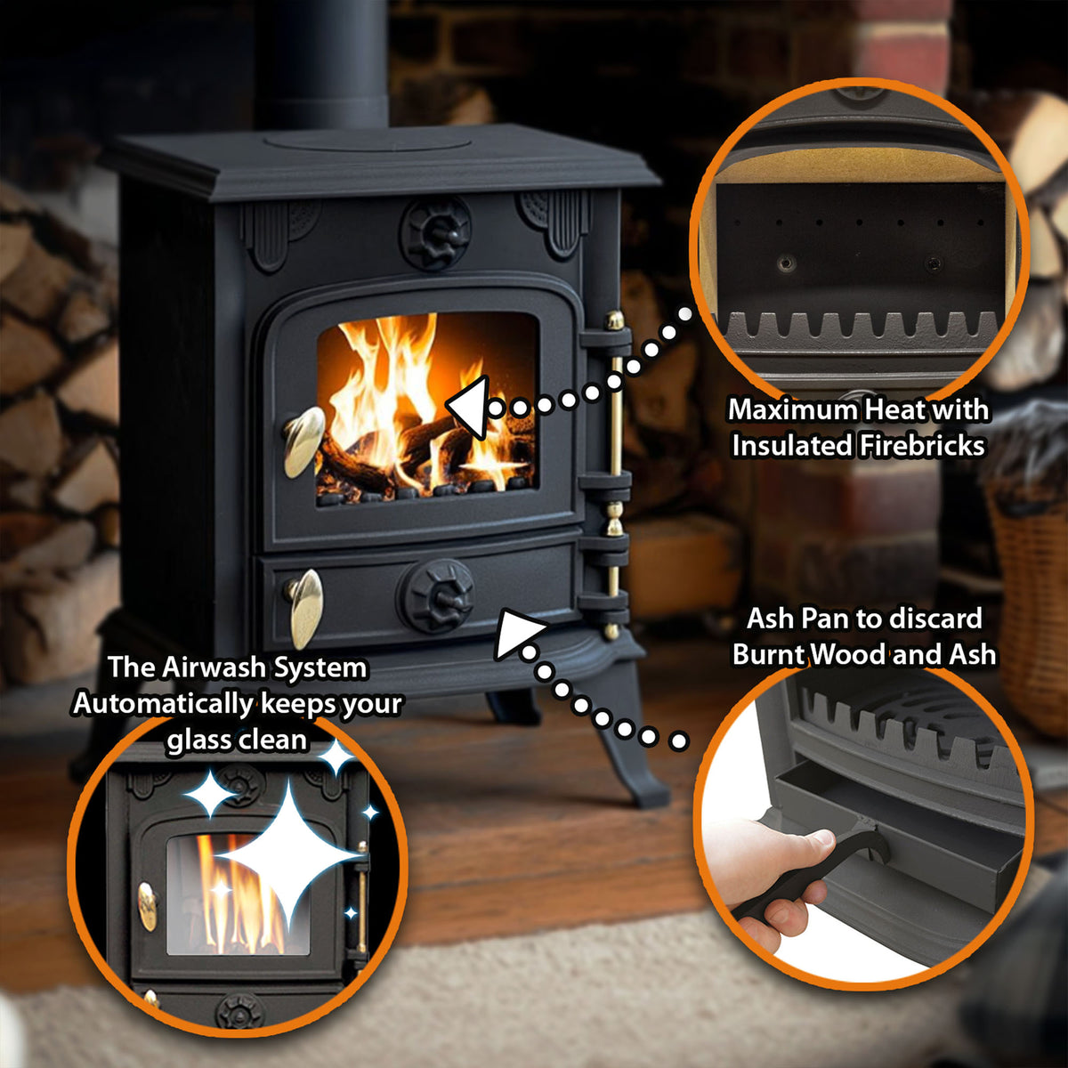 Cast Iron Defra Approved Multi-Fuel Burning Stove 5kW - JA013