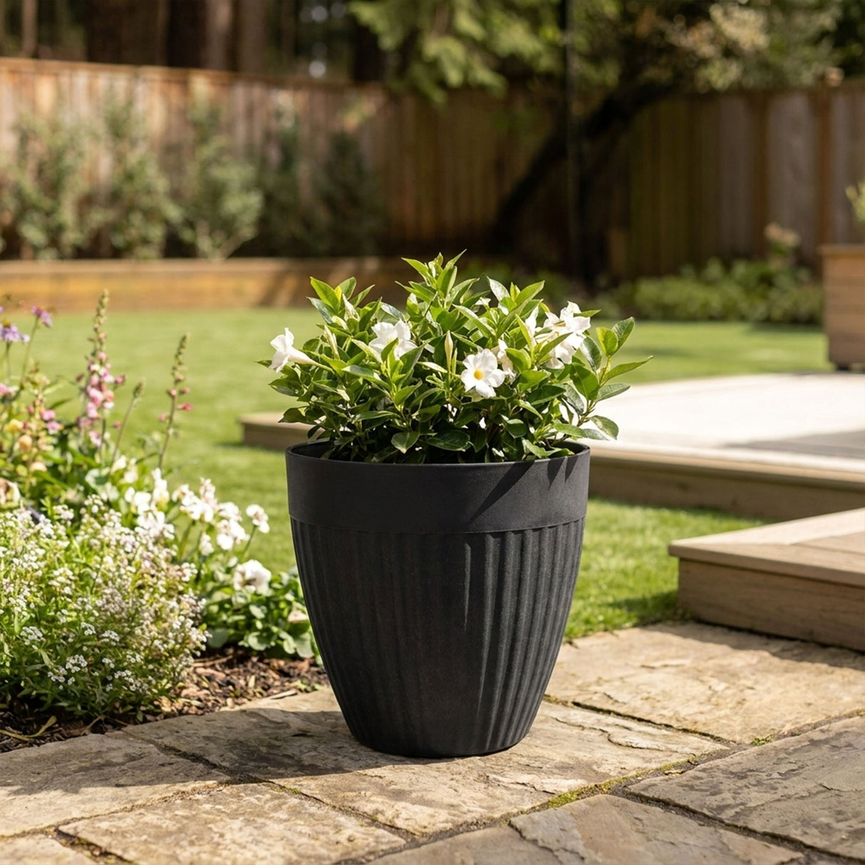 Madison Black Ribbed Recycled Rubber Plant Pot