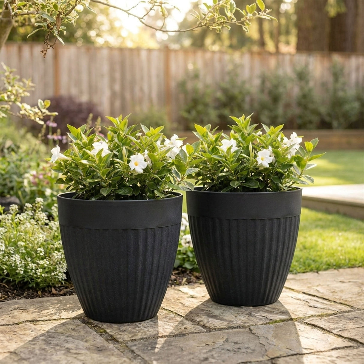 Madison Black Ribbed Recycled Rubber Plant Pot