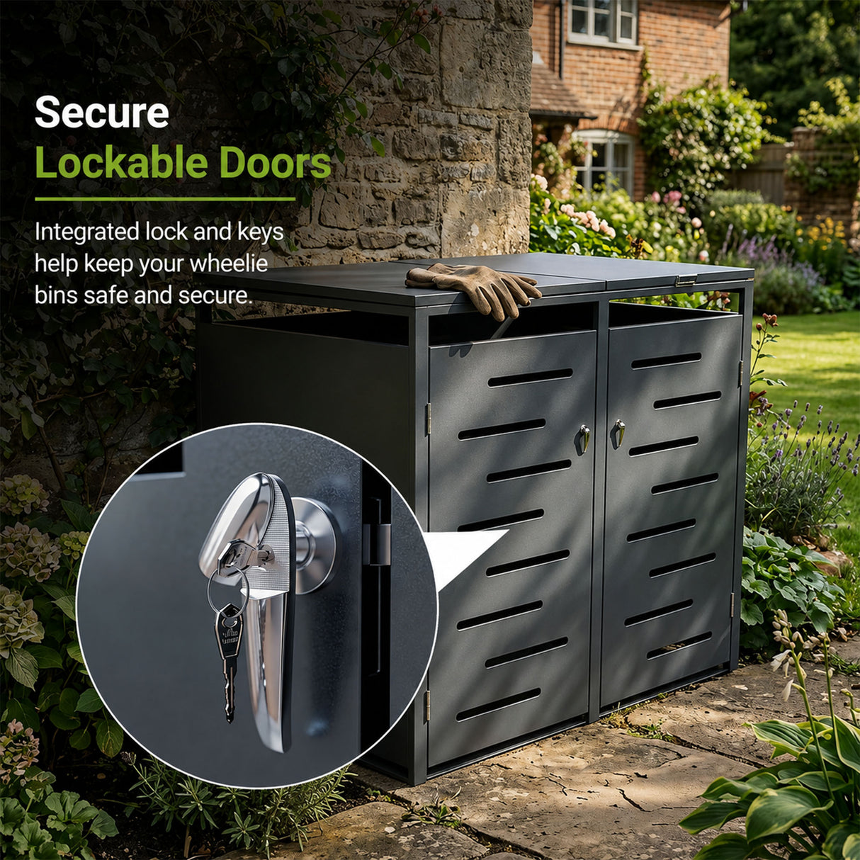 Outdoor Lockable Metal Garbage Bin Shed