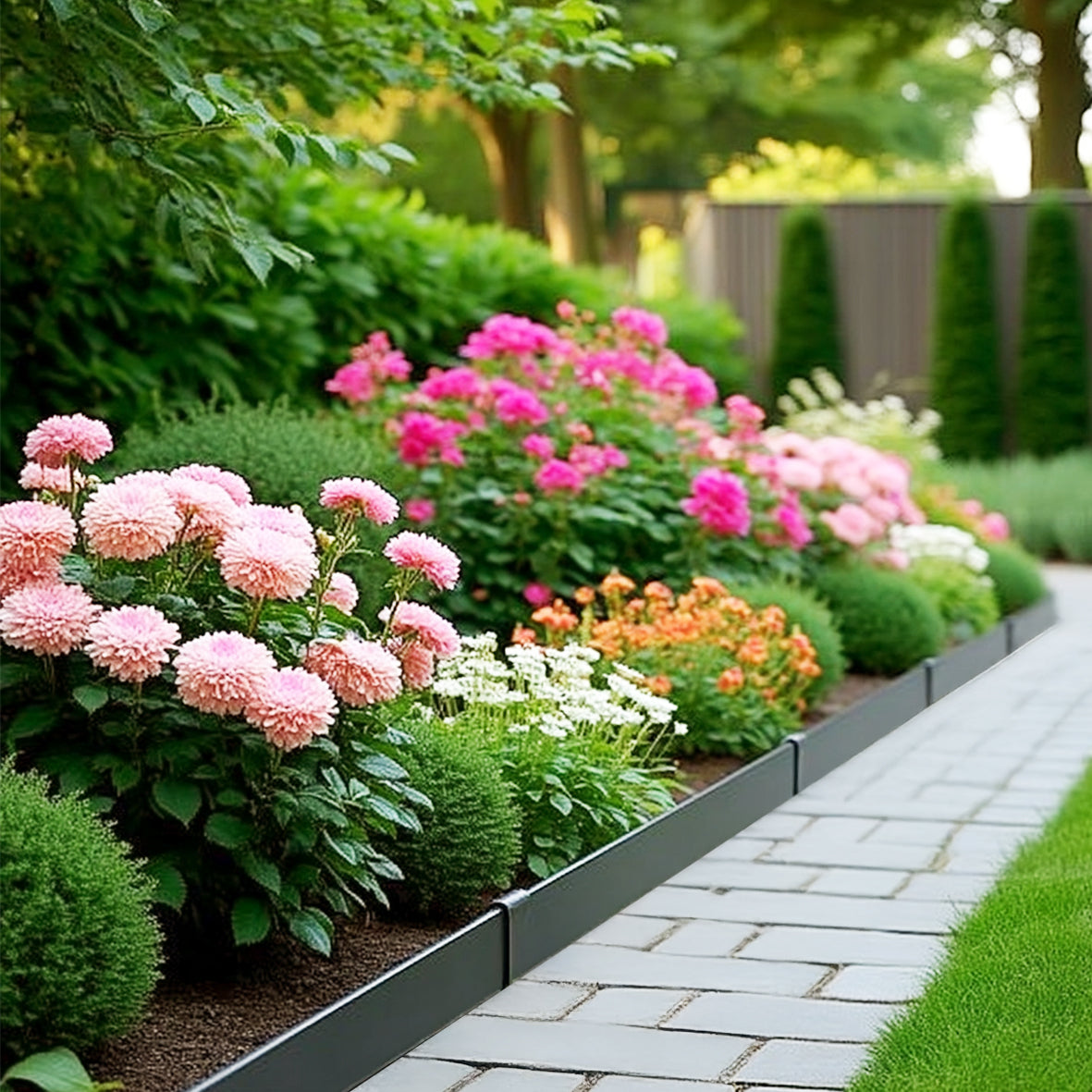 Metal Lawn Edging Garden Border with Pegs - 5 Pieces