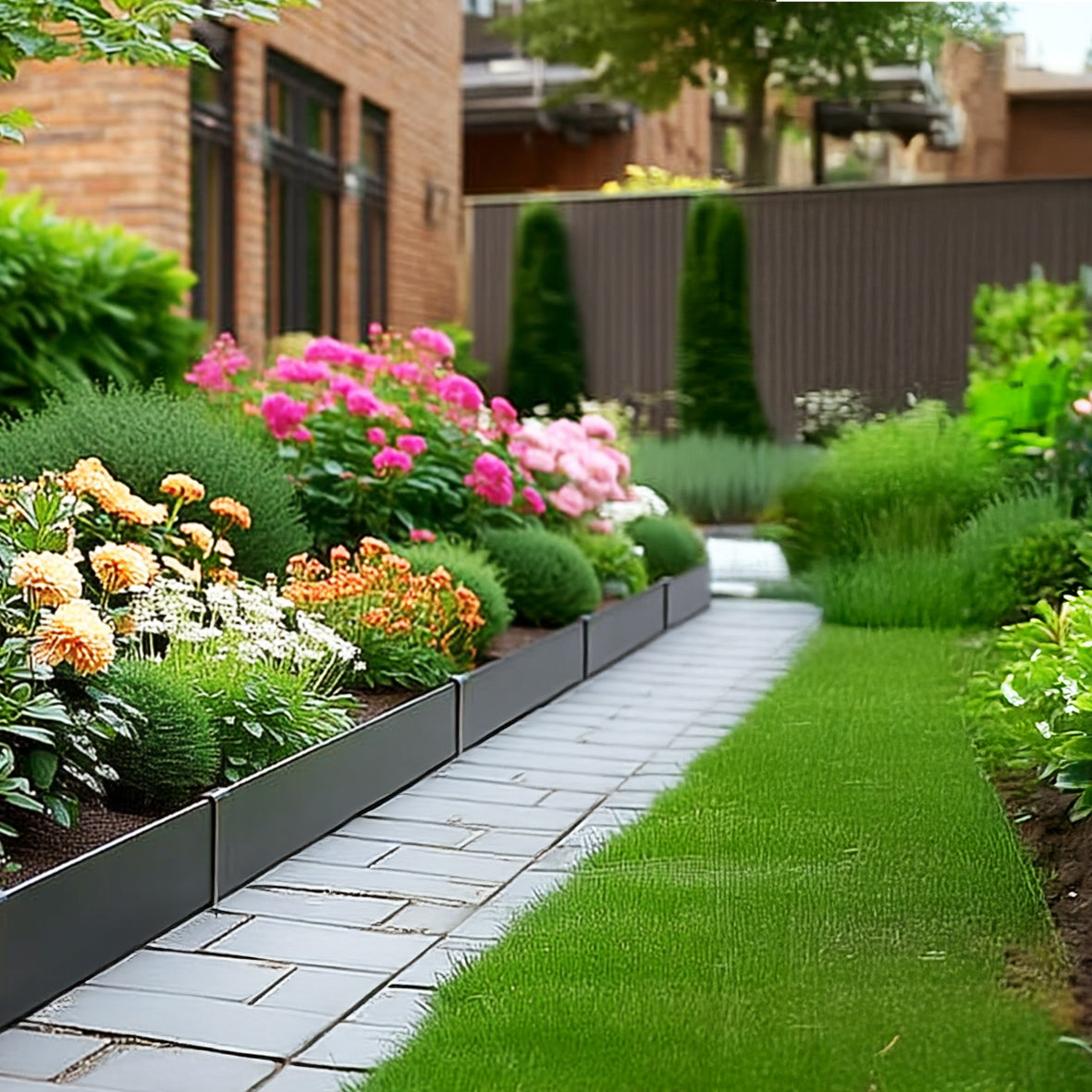 Extra-High Metal Lawn Edging Garden Border with Pegs - 5 Pieces