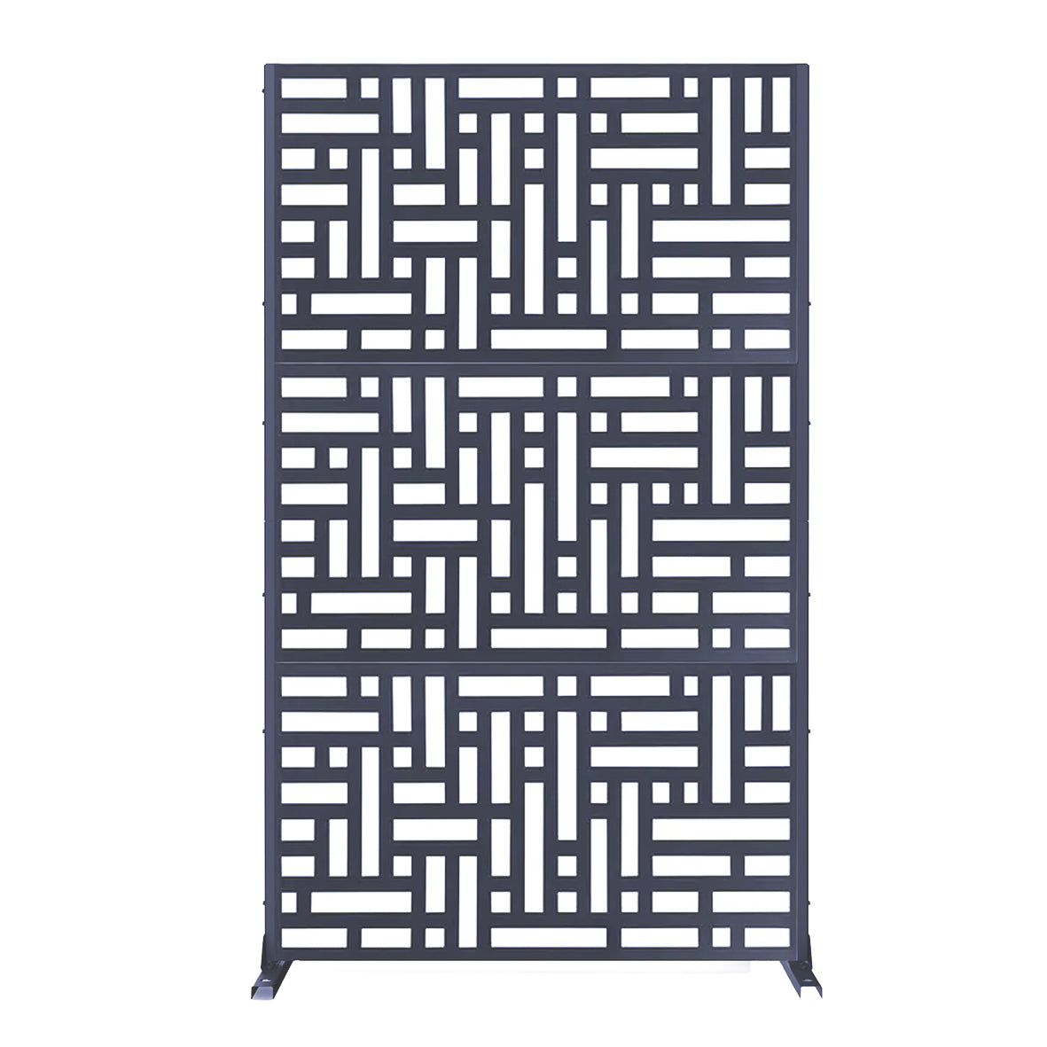 Metal privacy screen in grey with geometric pattern on a white background
