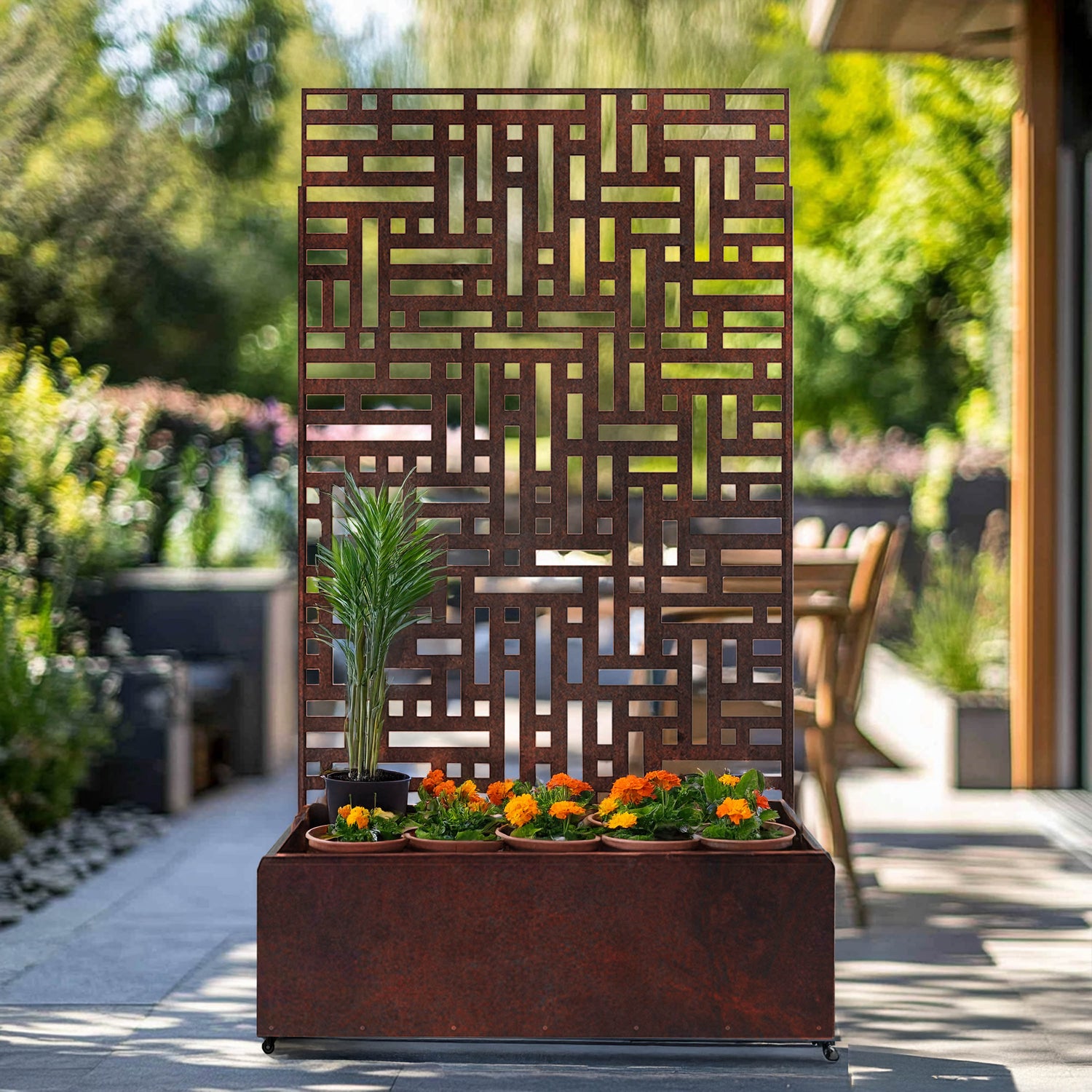 Metal Outdoor Privacy Screen with Plant Pot - 90cm x 180cm