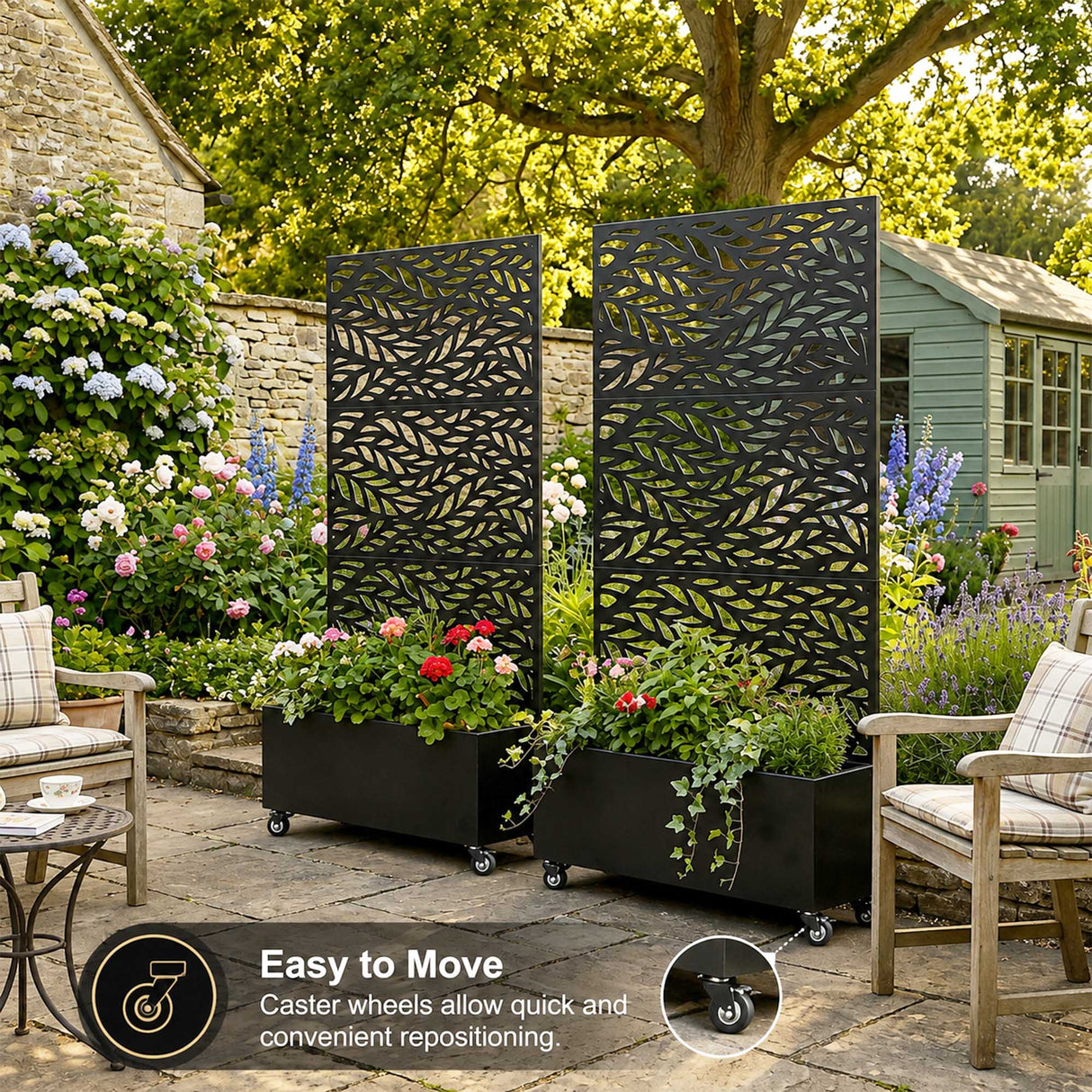 Metal Indoor/Outdoor Privacy Screen with Plant Pot - Leaf