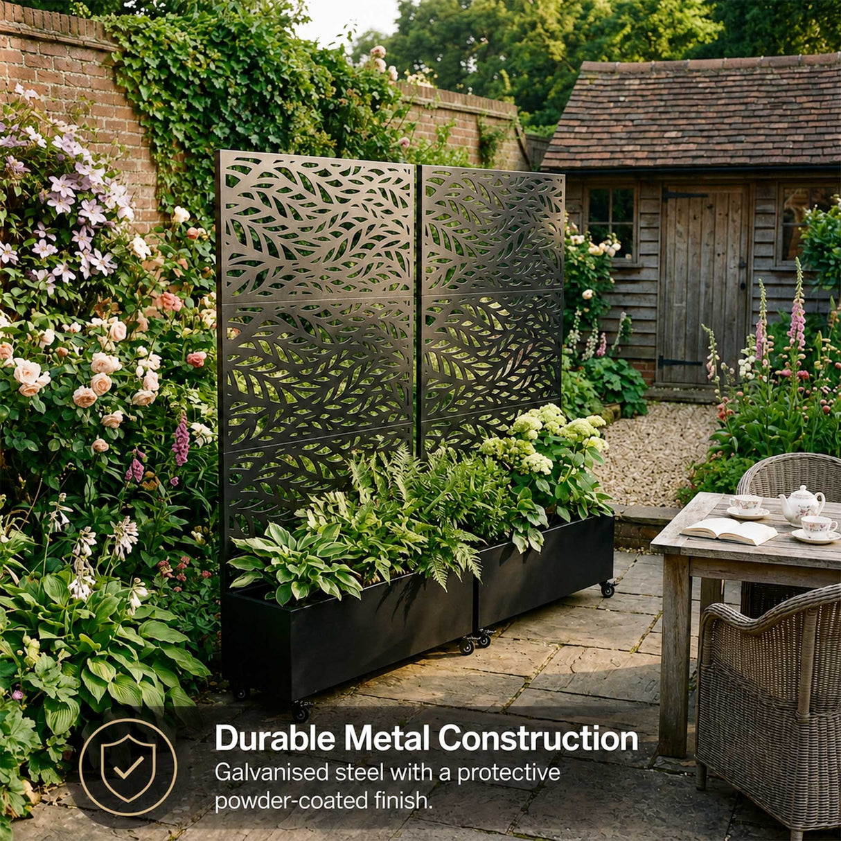 Metal Indoor/Outdoor Privacy Screen with Plant Pot - Leaf