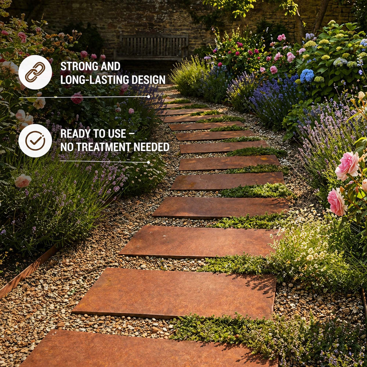 Pre-Rusted Metal Stepping Stones – Garden Pathway Paving Slabs