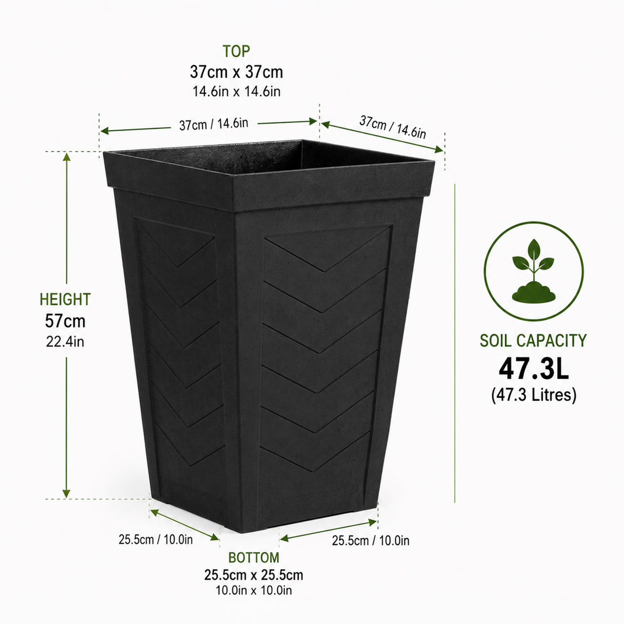 Savana Black Chevron Recycled Rubber Plant Pot