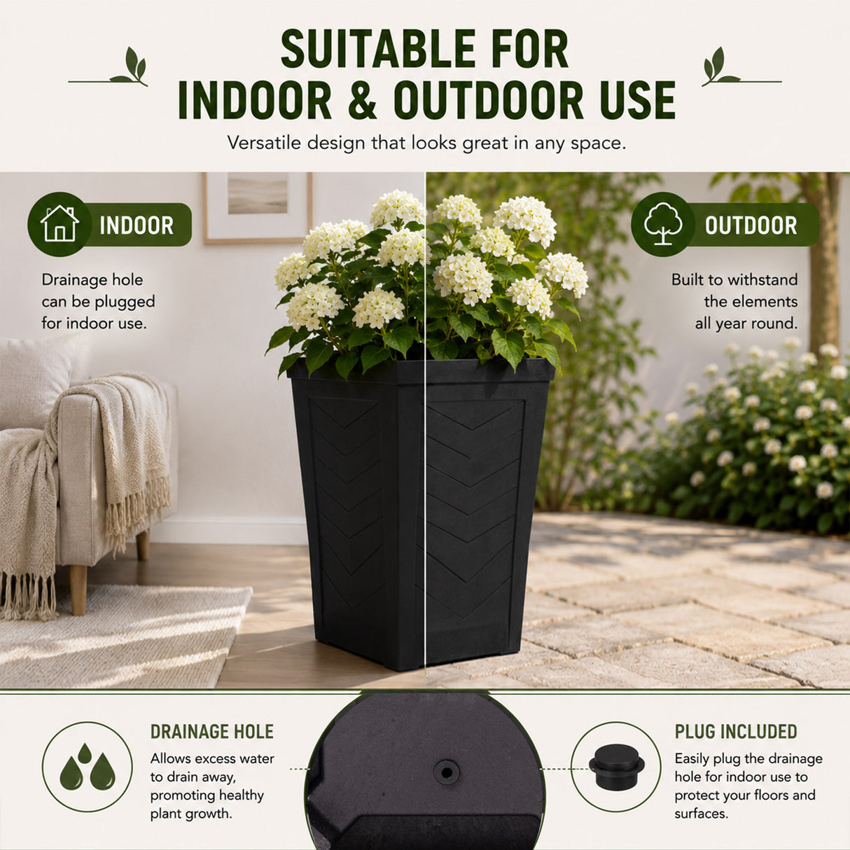 Savana Black Chevron Recycled Rubber Plant Pot