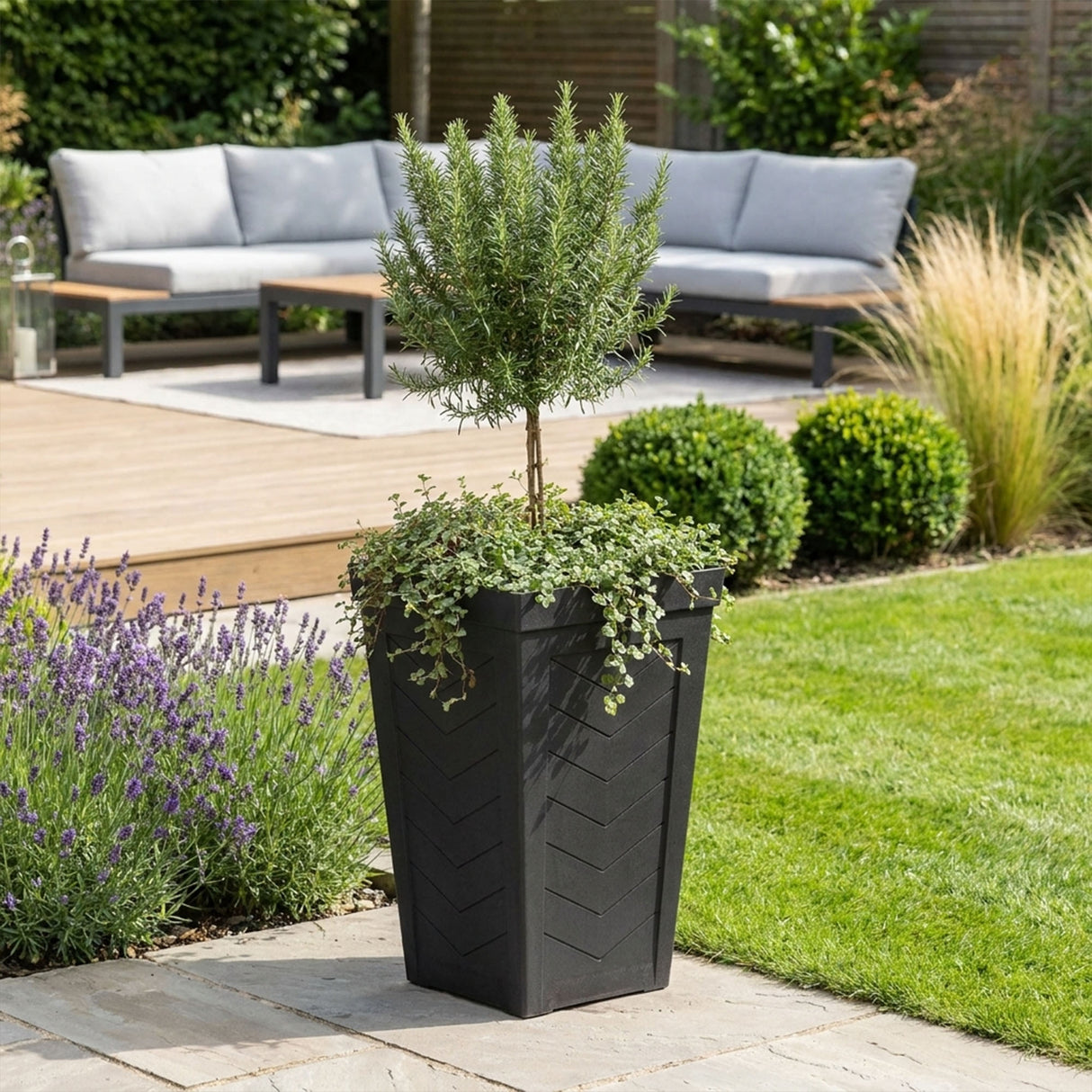 Savana Black Chevron Recycled Rubber Plant Pot