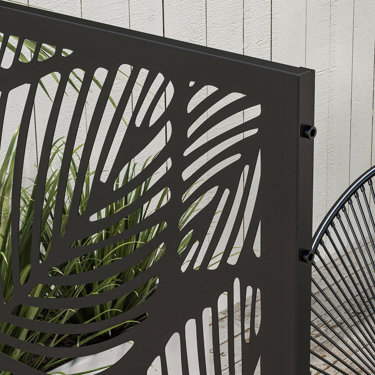 Freestanding Outdoor Privacy Screen with Stand 122cm x 198cm - Black Leaf