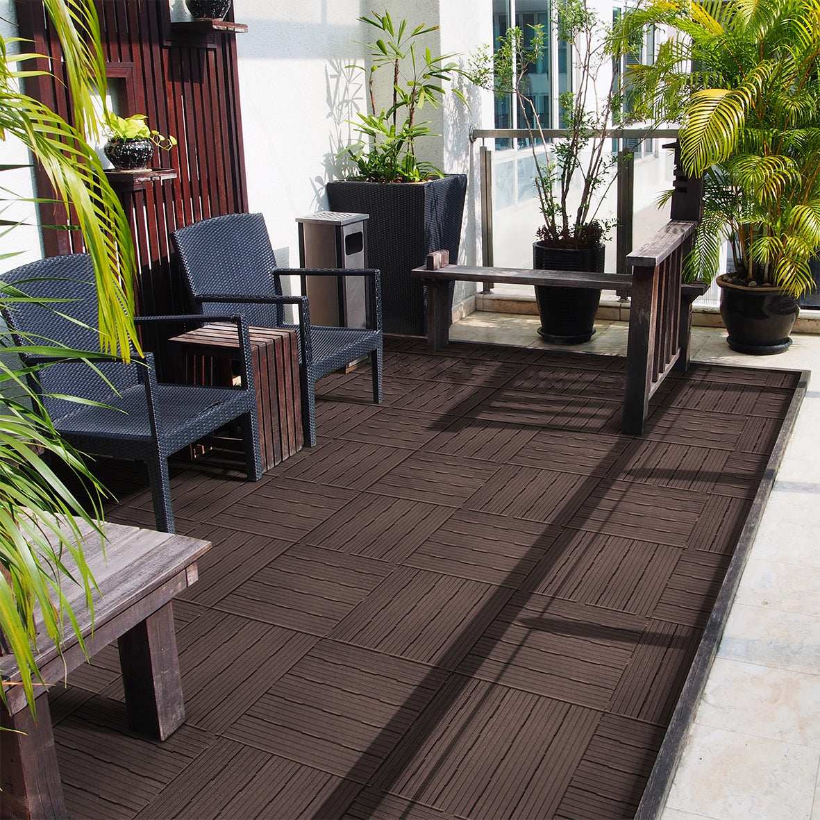 Cosmo Garden Patio Cosmopolitan Decking Tiles - Brown - Pack of 10