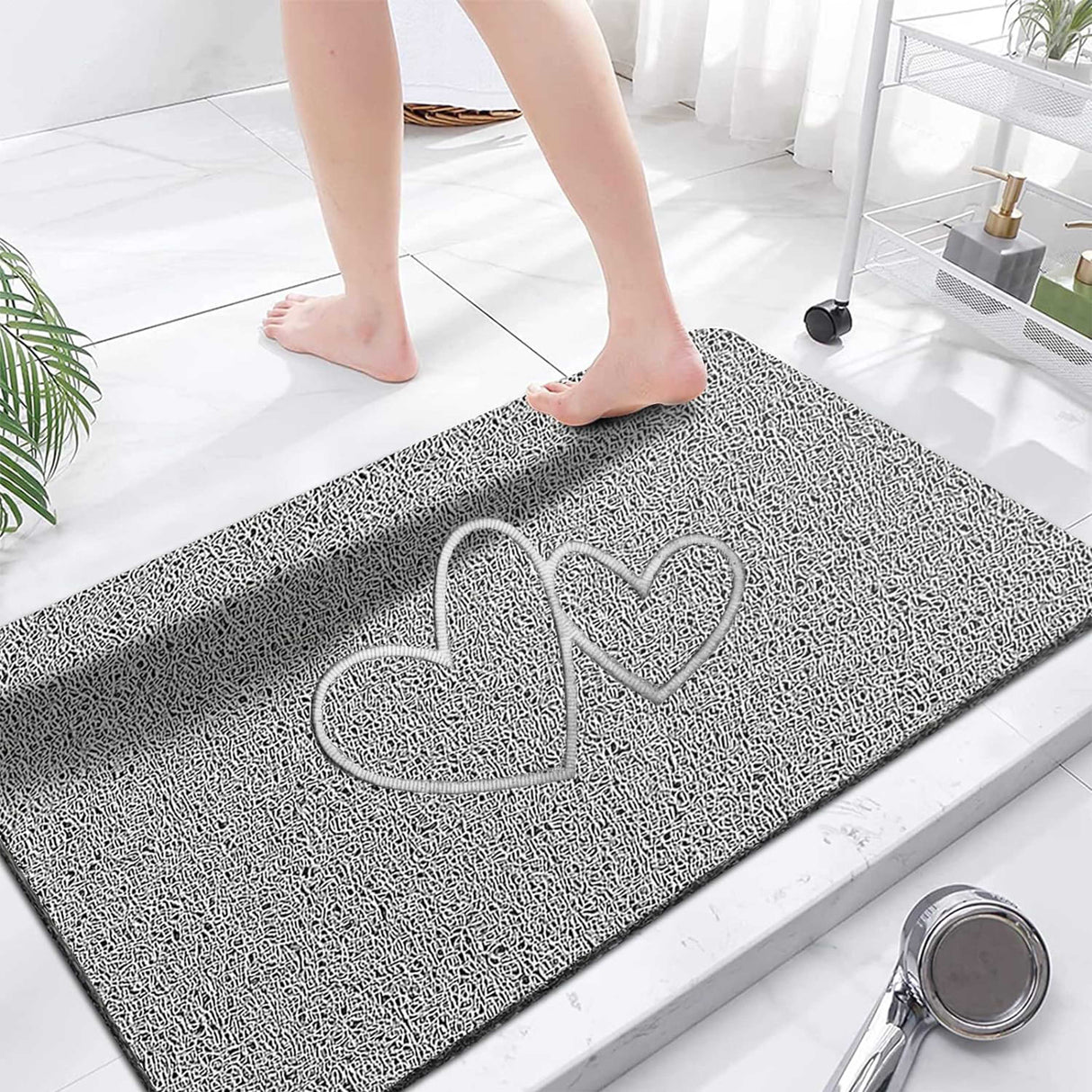 Embossed Spaghetti Loofah Anti Slip Shower Mat - Double Heart