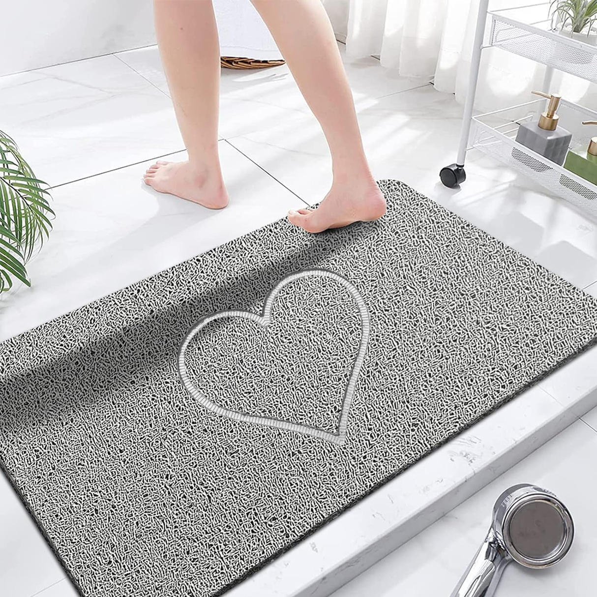 Embossed Spaghetti Loofah Anti Slip Shower Mat - Heart