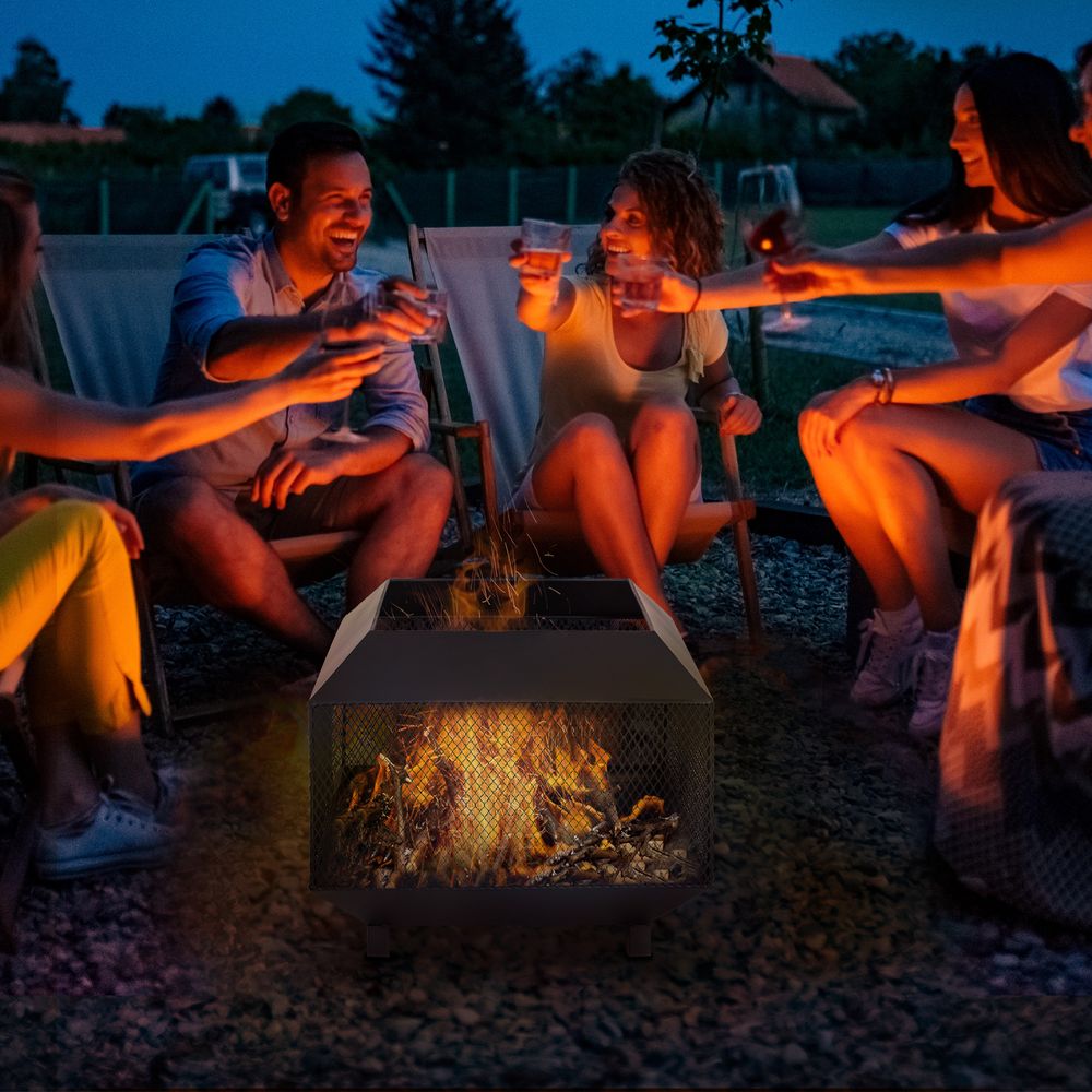 Metal Fire Pit, Square Steel-Black | Outdoor Heating