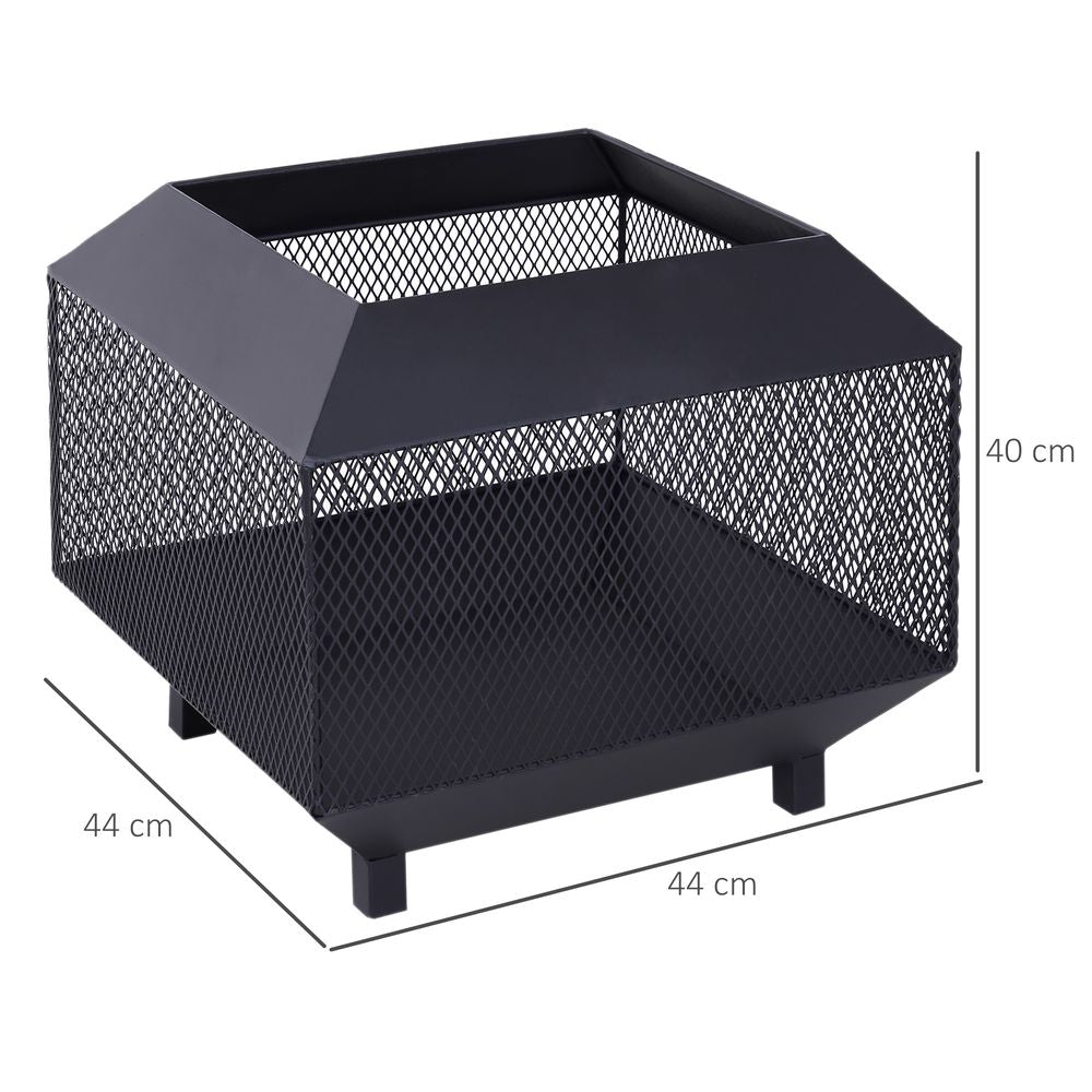 Metal Fire Pit, Square Steel-Black | Outdoor Heating