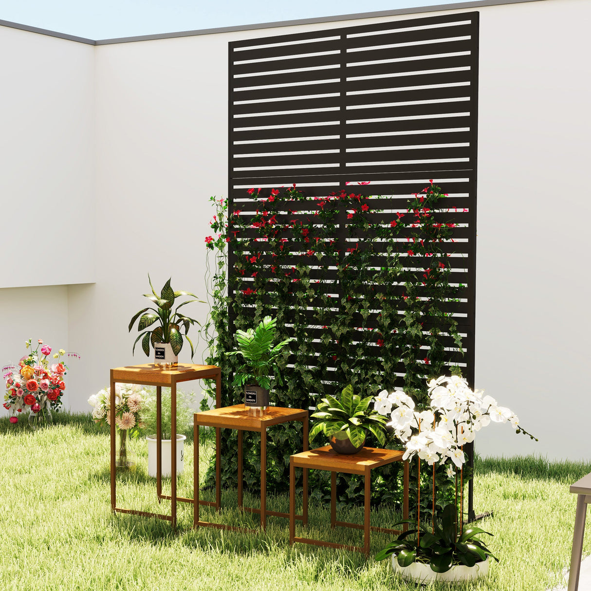 Freestanding Outdoor Privacy Screen with Stand 122cm x 198cm - Slats
