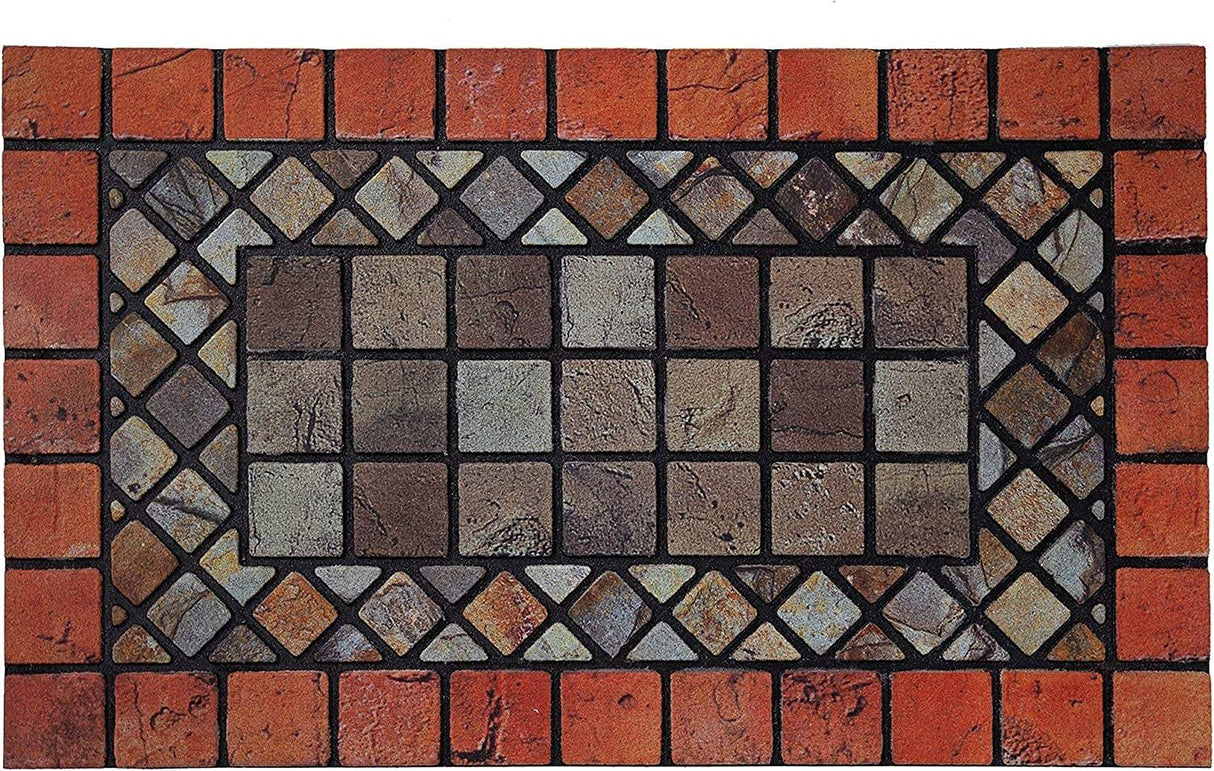 Nicoman Elegant Tile Effect Doormat - Red Edge
