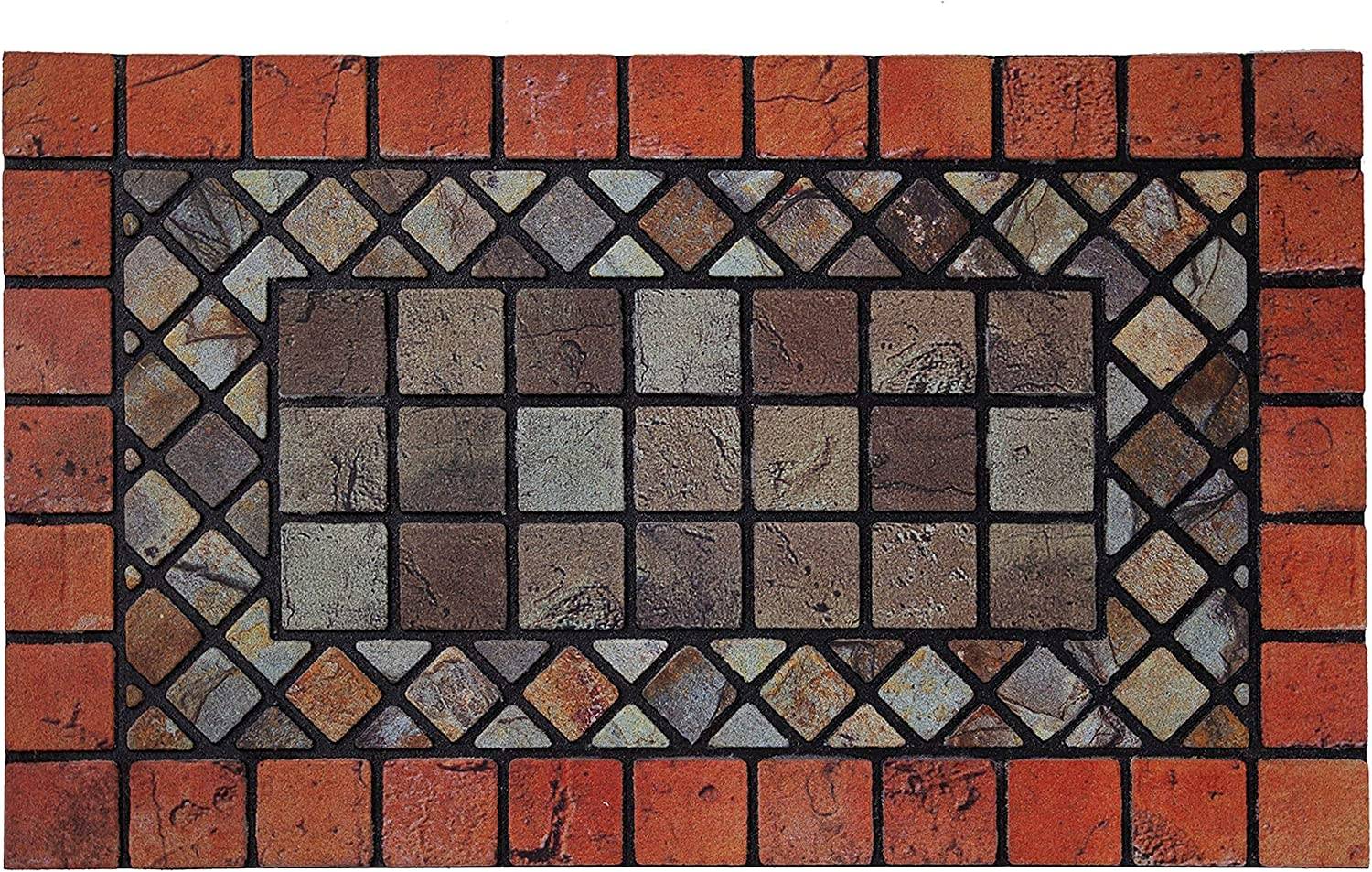 Nicoman Elegant Tile Effect Doormat - Red Edge