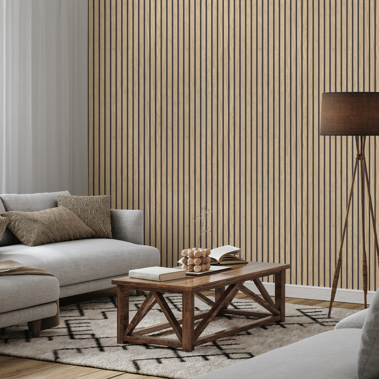 Belgravia Panacea Wood Slats Wallpaper Light Oak 1158