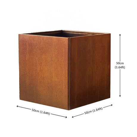 Corten Steel Cube Planter Pre-Rusted 50cm x 50cm