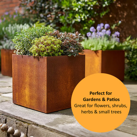 Corten Steel Cube Planter Pre-Rusted 50cm x 50cm