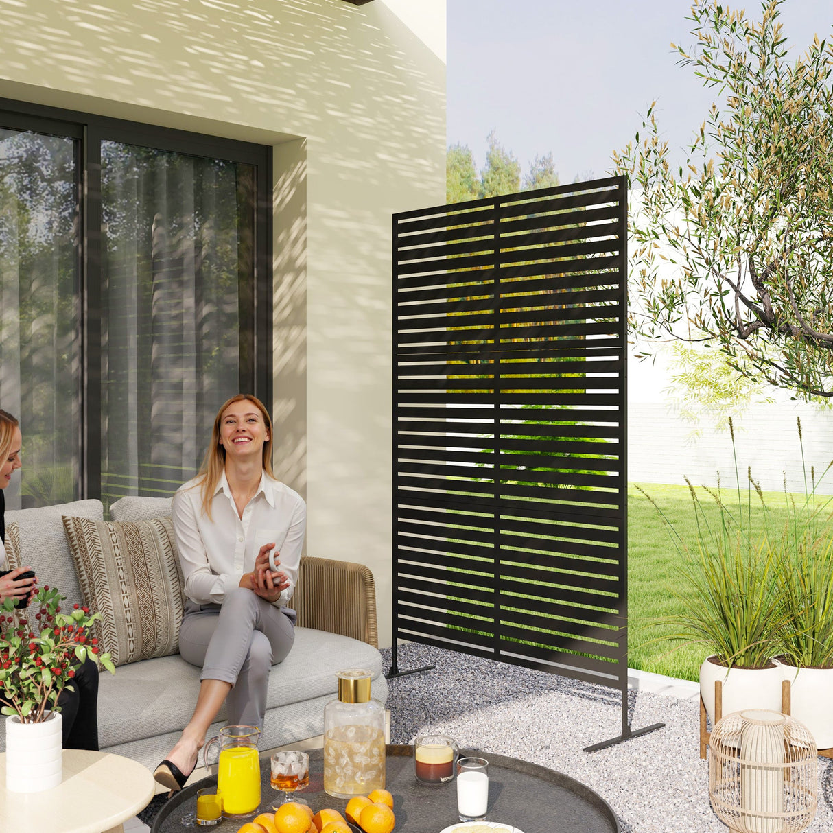 Freestanding Outdoor Privacy Screen with Stand 122cm x 198cm - Slats