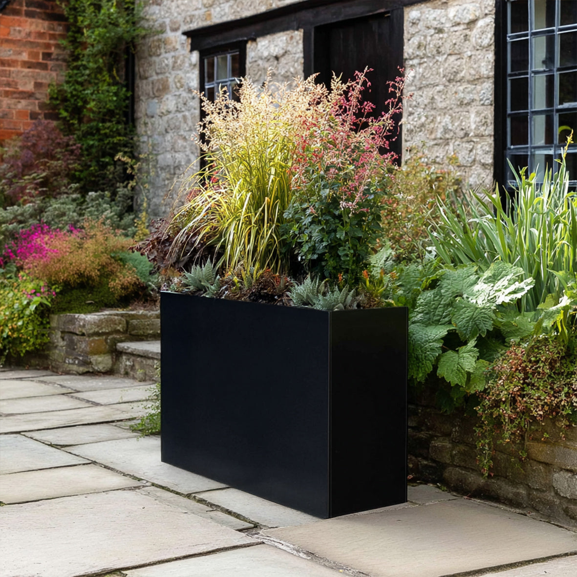 Galvanised Matte Black Trough Planter - 90cm x 82cm