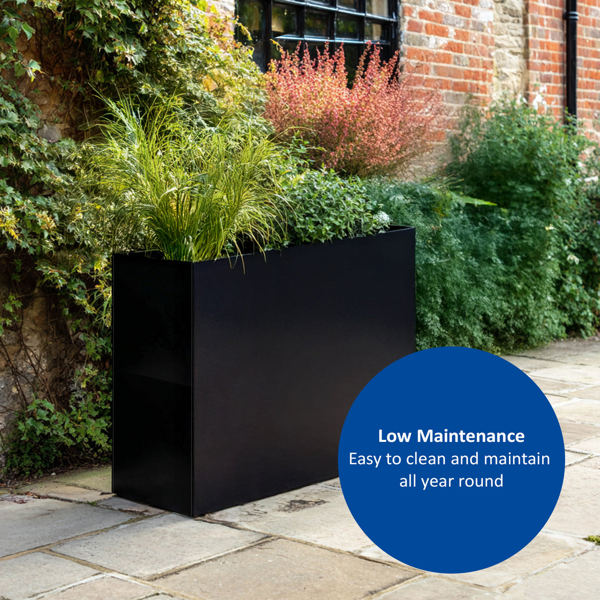 Galvanised Matte Black Trough Planter - 90cm x 82cm