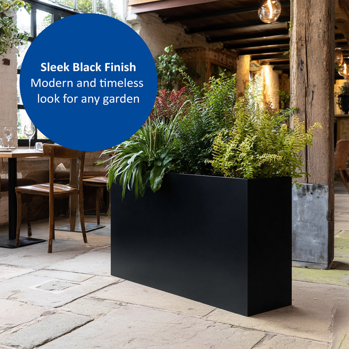 Galvanised Matte Black Trough Planter - 90cm x 82cm