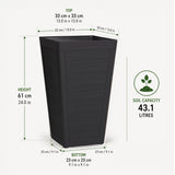 Avondale Black Plaster Wood Recycled Rubber Tall Planter Pot