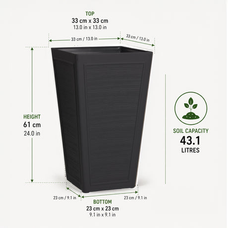 Avondale Black Plaster Wood Recycled Rubber Tall Planter Pot