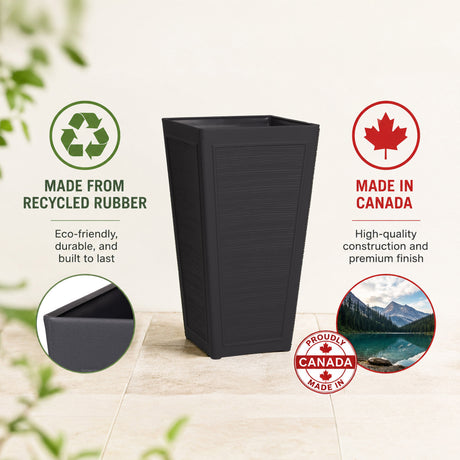 Avondale Black Plaster Wood Recycled Rubber Tall Planter Pot